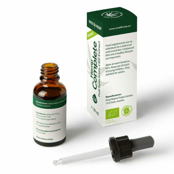 2.5% Organic Hemp Oil 30ml Bottle Opened by MediHemp