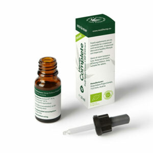 10% 10ml bottle of organic hemp oil opened by MediHemp