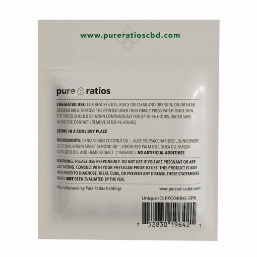 Transdermal Hemp Extract Patch Back by Pure Ratios