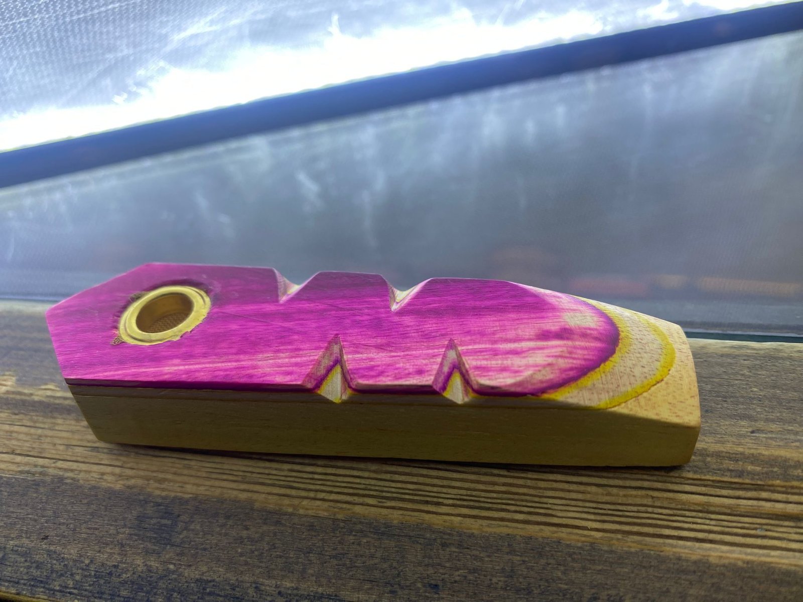 Nepalese Wooden Pink Pipe - 9.7cm